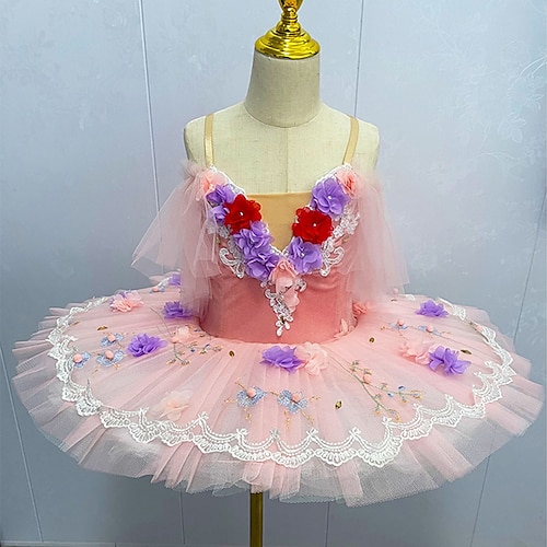 

Ballet Tutu Dress Dress Lace Girls' Training Performance Sleeveless Velvet Chiffon