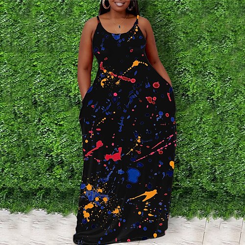 

Women's Plus Size Holiday Dress Graphic Crew Neck Print Sleeveless Spring Summer Casual Sexy Maxi long Dress Daily Vacation Dress