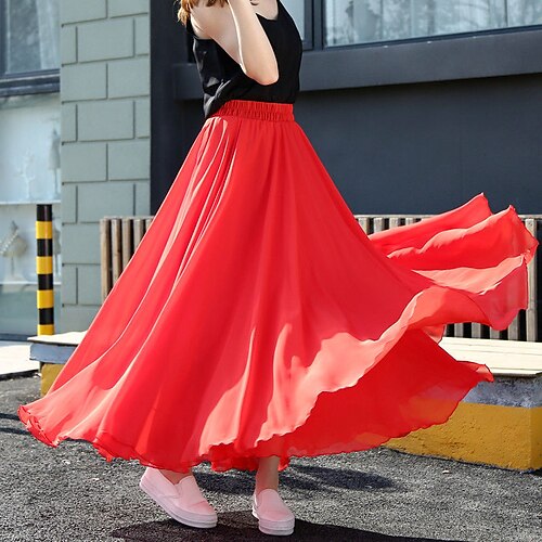 

Women's Fashion Swing Skirts Carnival Performance Chiffon Solid Colored Layered White Black Pink One-Size / Maxi / Pleated / Ruffle / Loose