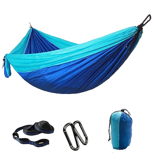 

Camping Hammock Double Hammock Outdoor Portable Ultra Light (UL) Quick Dry Breathability Wearable Nylon for 2 person Fishing Camping Patchwork Green Black Blue 300200 cm