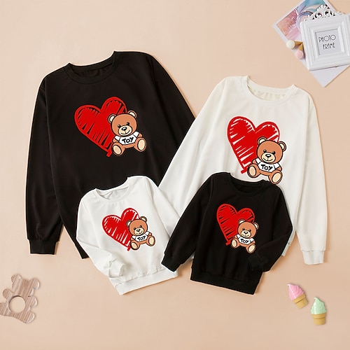 

Family Look Sweatshirt Heart Bear Letter Daily Print Multicolor Long Sleeve Daily Matching Outfits