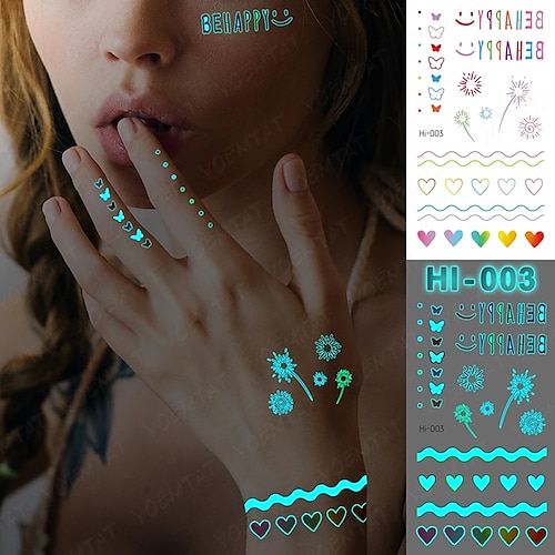 

5 PCS Blue Luminous Glow Tattoo Sticker Cute Geometry Waterproof Temporary Tatoo Small Finger Wrist Fake Tatto For Body Art Women Men