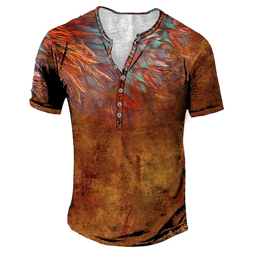 

Men's Henley Shirt T shirt Tee 3D Print Graphic Patterned Henley Street Daily Button-Down Print Short Sleeve Tops Basic Casual Fashion Comfortable Red