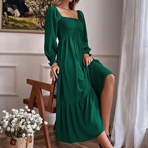 

Mulheres Vestido Swing Vestido midi Verde Preto Roxo Manga Longa Cor imaculada Franzido Inverno Outono Decote Quadrado Moderno Roupa de inverno Final de semana Vestido de outono Delgado 2022 S M L XL