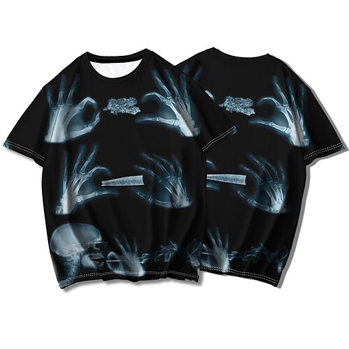 

Men's T shirt Tee 3D Print Graphic Patterned Skeleton Crew Neck Street Casual Print Short Sleeve Tops Basic Fashion Classic Comfortable Black / Summer