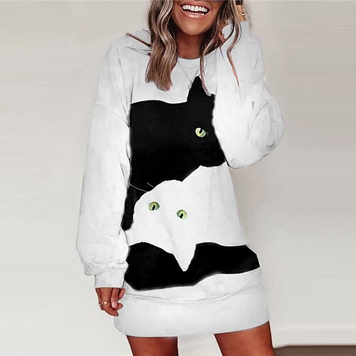 

Women's T Shirt Dress Tee Dress Shift Dress Black Long Sleeve Animal Print Winter Fall Spring Crew Neck Winter Dress Fall Dress Loose Fit 2022 S M L XL XXL 3XL