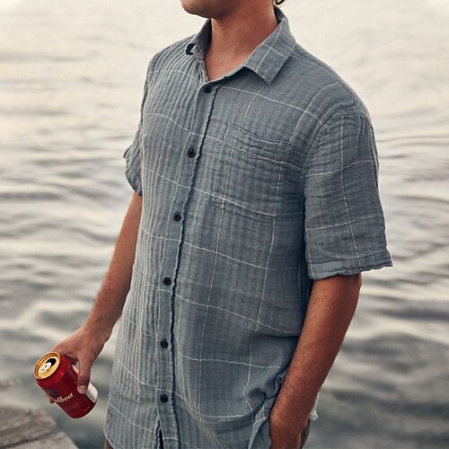 

Men's Shirt Solid Color Turndown Street Daily Button-Down Short Sleeve Tops Designer Casual Fashion Comfortable Dusty Blue