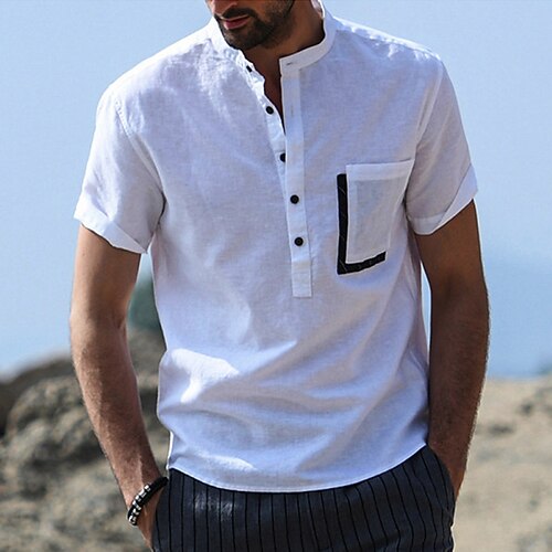 

Men's Henley Shirt Solid Color Henley White Street Daily Short Sleeve Button-Down Clothing Apparel Fashion Casual Comfortable / Beach