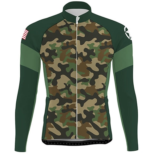 

21Grams Men's Cycling Jersey Long Sleeve Bike Top with 3 Rear Pockets Mountain Bike MTB Road Bike Cycling Breathable Quick Dry Moisture Wicking Reflective Strips Green Camo / Camouflage Polyester