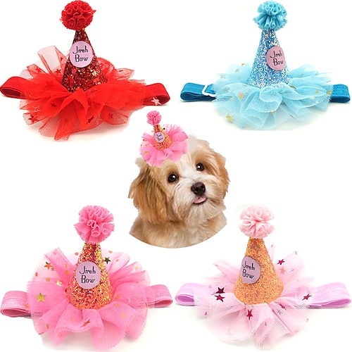 

chapeau d'anniversaire pour chien maille chapeau de fête brillant chapeau de princesse pour animaux de compagnie bijoux pour animaux de compagnie