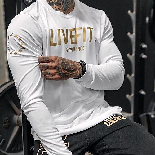 

Men's Sweatshirt Long Sleeve Sweatshirt Athletic Athleisure Thermal Warm Breathable Moisture Wicking Gym Workout Running Active Training Sportswear Activewear Black White