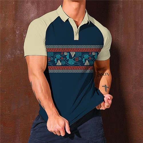 

Men's Collar Polo Shirt Golf Shirt Geometry Turndown Navy Blue 3D Print Outdoor Casual Short Sleeve Print Clothing Apparel Fashion Designer Casual Comfortable / Sports