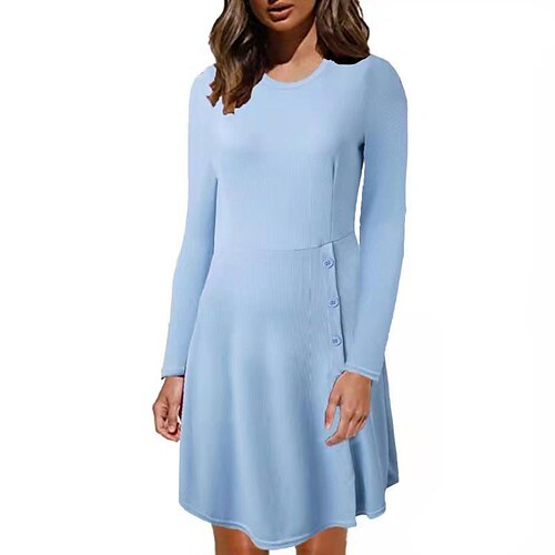 

Women's Sheath Dress Knee Length Dress White Black Pink Khaki Orange Light Blue Long Sleeve Pure Color Split Ruched Spring Summer Round Neck Casual 2022 S M L XL XXL 3XL