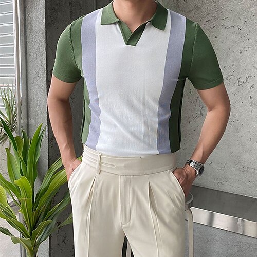 

Men's Collar Polo Shirt Knit Polo Sweater Golf Shirt Patchwork Turndown White / Green Outdoor Street Short Sleeve Patchwork Button-Down Clothing Apparel Fashion Breathable Comfortable / Summer