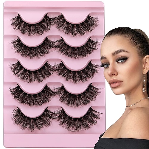 

Mink Lashes Fluffy Dramatic Eyelashes Natural Look Lashes Wispy Full Curl 8D Fluffy Faux Mink Eyelashes 5 Pairs Pack