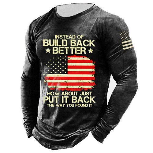 

Men's Unisex T shirt Tee Letter Graphic Prints National Flag Crew Neck Black 3D Print Outdoor Daily Long Sleeve Print Clothing Apparel Lightweight Casual Classic Big and Tall