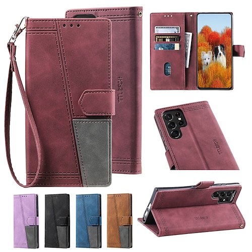 

telefon Etui Til Samsung Galaxy Lommebok-kortveske S23 S22 S21 S20 Plus Ultra A73 A53 A33 Merknad 20 10 med håndleddsstropp Spor for kortholder Magnetisk flipp Ensfarget TPU PU lær