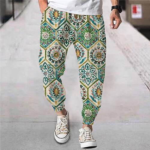

Men's Joggers Trousers Beach Pants Drawstring Elastic Waist 3D Print Graphic Prints Flower / Floral Comfort Breathable Sports Outdoor Casual Daily Streetwear Designer Green Micro-elastic / Elasticity