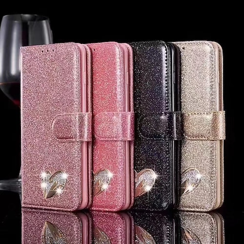 

Phone Case For Apple Wallet Card iPhone 13 Pro Max 12 11 SE 2022 X XR XS Max 8 7 Wallet Rhinestone Flip Heart Glitter Shine Crystal Diamond PU Leather