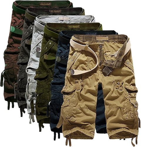 

Men's Cargo Shorts Leg Drawstring Multi Pocket Multiple Pockets Solid Color Breathable Outdoor Calf-Length Casual Daily Streetwear Stylish Wine Army Green Inelastic