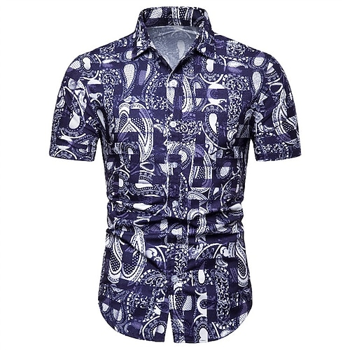 

Men's Shirt 3D Print Graphic Patterned Turndown Street Daily 3D Button-Down Short Sleeve Tops Casual Fashion Comfortable Royal Blue / Beach