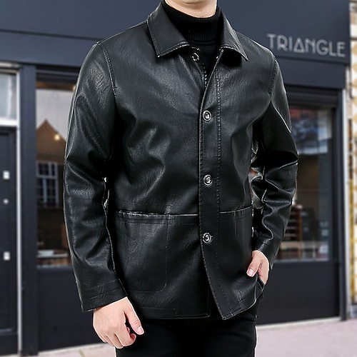 

Men's Jacket Regular Pocket Coat Black Brown Business Business Fall Single Breasted Turndown Regular Fit M L XL 2XL 3XL 4XL / Spring / Long Sleeve