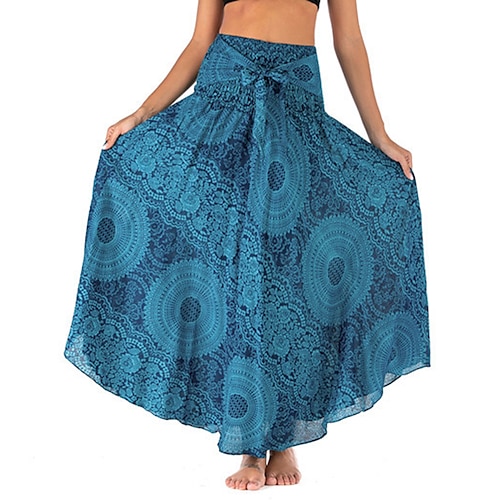 

Women's Skirt Swing Maxi Viscose Green Blue Orange Red Skirts Summer Print Boho Hippie Gypsy Summer Casual Daily Weekend One-Size / Loose Fit