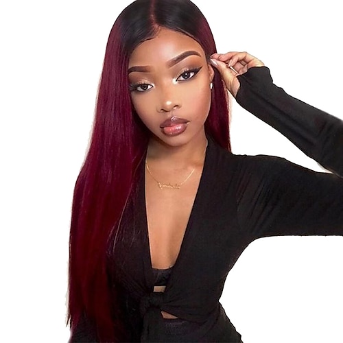 

Remy Human Hair 13x4 Lace Front 4x4 Lace Front Wig Free Part Brazilian Hair Straight Burgundy Wig 130% 150% 180% Density with Baby Hair Natural Hairline Glueless Pre-Plucked For wigs for black women