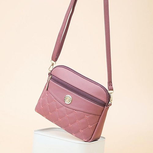 

Women's Sling Bags Crossbody Bag Shoulder Bag PU Leather Zipper Quilted Daily Going out Wine Black Dusty Rose Dark Blue