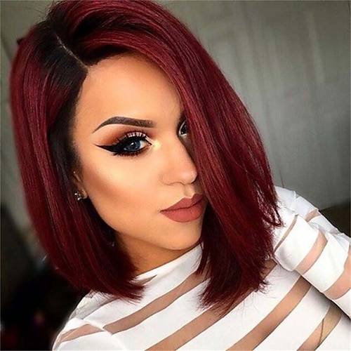 

Synthetic Wig Straight Asymmetrical Machine Made Wig Medium Length A1 Synthetic Hair Women's Soft Classic Easy to Carry Black Burgundy Mixed Color / Daily Wear / Party / Evening