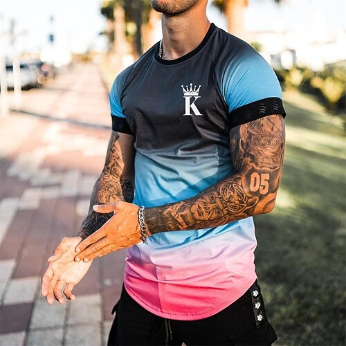 

Men's T shirt Tee 3D Print Graphic Prints Poker Crew Neck Street Casual 3D Print Short Sleeve Tops Fashion Breathable Comfortable Big and Tall Blue / Summer / Spring / Summer