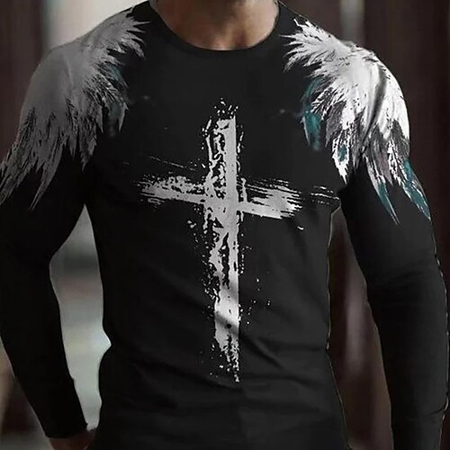 

Men's Unisex T shirt Tee Templar Cross Graphic Prints Cross Crew Neck Black Blue Gray White 3D Print Daily Holiday Long Sleeve Print Clothing Apparel Casual Big and Tall