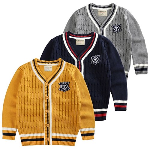 

Bambino Da ragazzo Cardigan Tinta unica Scuola Manica lunga Attivo Cotone 3-13 anni Autunno Giallo Vino Blu marino