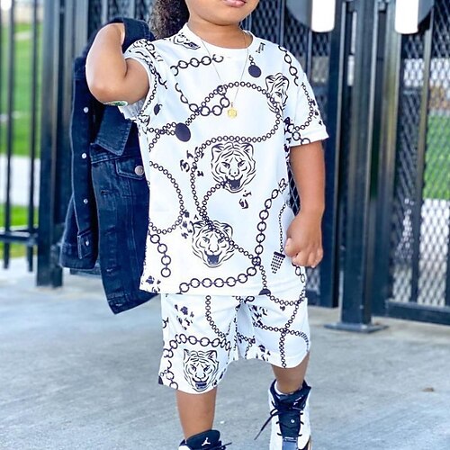 

Kids Boys T-shirt Shorts Clothing Set 2 Pieces Short Sleeve White Graphic Patterned Print Street Outdoor Active Daily Regular 2-6 Years