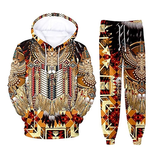 

Men's Tracksuit Hoodies Set Graphic Patterned Tribal 2 Piece Print Sports Outdoor Casual Sports 3D Print Sportswear Basic Essential Hoodies Sweatshirts Gold