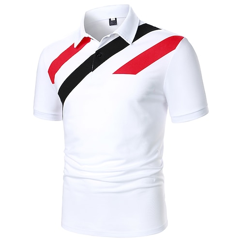 

Men's Golf Shirt Dress Shirt Casual Shir Print Curve Geometry Button Down Collar Casual Leisure Sports Color Block Button-Down Short Sleeve Tops Simple Color Block Casual Fashion White