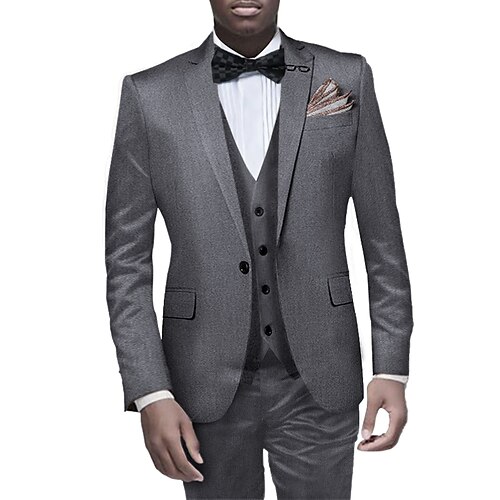 

Black Gray Brown Men's Wedding Homecoming Suits 3 Piece Solid Colored Standard Fit Single Breasted One-button 2022