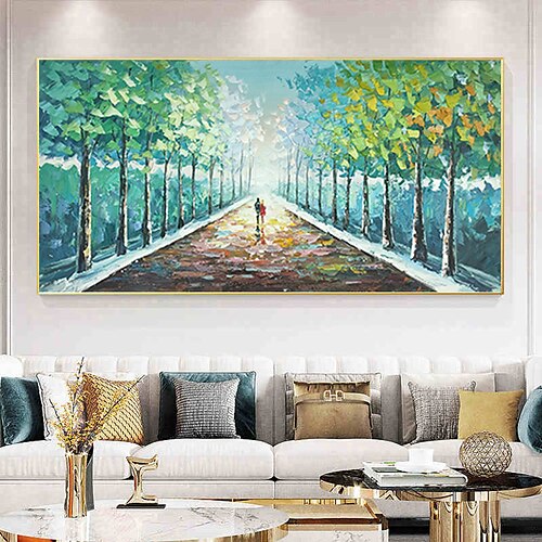 

Oil Painting 100% Handmade Wall Art On Canvas Green Landscape Forest Trail Abstract Modern Home Decoration Decor Stretched Canvas