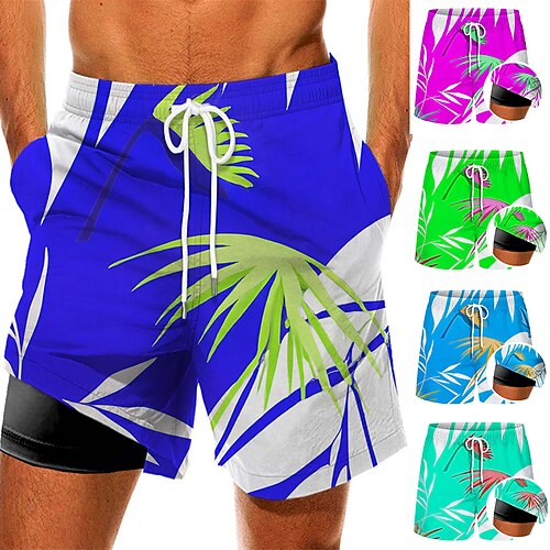 

Men's Swim Trunks Swim Shorts Quick Dry Board Shorts Bathing Suit Compression Liner with Pockets Drawstring Swimming Surfing Beach Water Sports Floral Summer