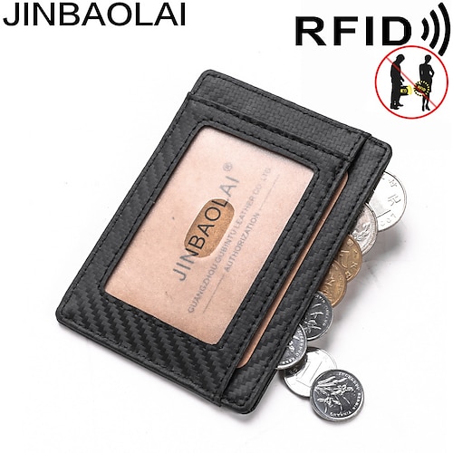 

Business Card Holder Case Genuine Leather Carbon Fiber Name Card Holder Pocket with Magnetic Shut Single Compartment for Women Men