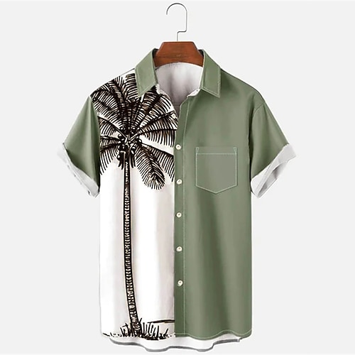 

Hombre Camisa Camisa gráfica camisa hawaiana Árbol Cuello Vuelto Verde / Blanco Print Calle Diario Manga Corta Abotonar Estampado Ropa Moda Design Casual Transpirable