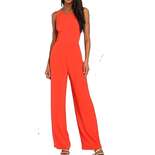 

Women's Jumpsuit Backless Split Striped Round Neck Elegant Party Going out Regular Fit Sleeveless Orange S M L Spring