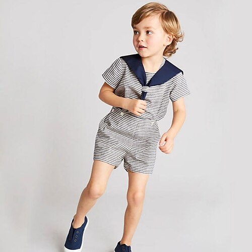 

Kids Boys T-shirt Shorts Clothing Set 2 Pieces Short Sleeve Gray Stripe School Casual Daily 2-6 Years