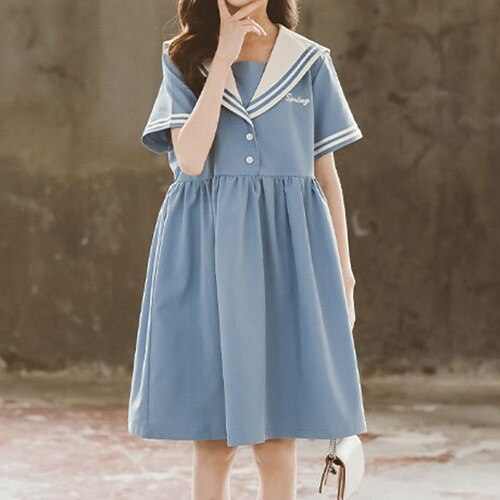 

Kids Little Girls' Dress Striped A Line Dress Party Performance Blue Asymmetrical Short Sleeve Princess Sweet Dresses Summer Regular Fit 4-13 Years