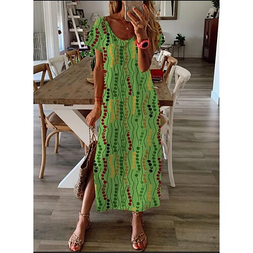 

Women's Casual Dress Shift Dress Long Dress Maxi Dress Green Blue Yellow Short Sleeve Geometric Split Spring Summer V Neck 2022 S M L XL XXL 3XL