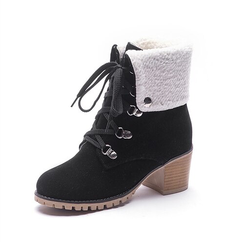

Women's Boots Lace Up Boots Booties Ankle Boots Lace-up Chunky Heel Round Toe Minimalism Daily Nubuck Lace-up Fall Winter Solid Colored Wine Dark Brown Black / Mid-Calf Boots
