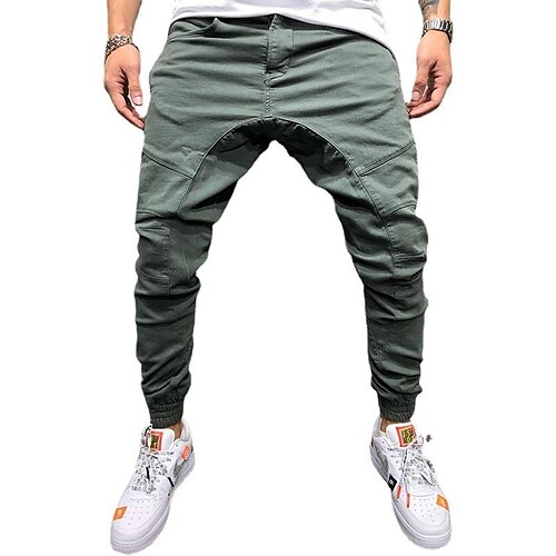 

Men's Joggers Trousers Casual Pants Zipper Pocket Solid Color Full Length Daily Running Sports Stylish Loose Fit Creamy-white Green