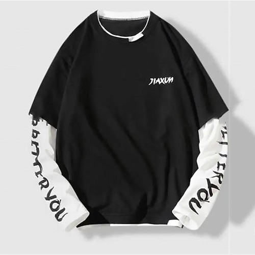

Men's Sweatshirt Pullover Graphic Patterned Letter Patchwork Daily Holiday Going out Hot Stamping Casual Streetwear Hoodies Sweatshirts Black Light Blue