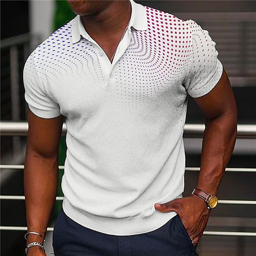 

Men's Collar Polo Shirt Golf Shirt Curve Geometry Turndown White 3D Print Outdoor Street Short Sleeves Button-Down Print Clothing Apparel Fashion Designer Casual Breathable / Summer / Spring / Summer
