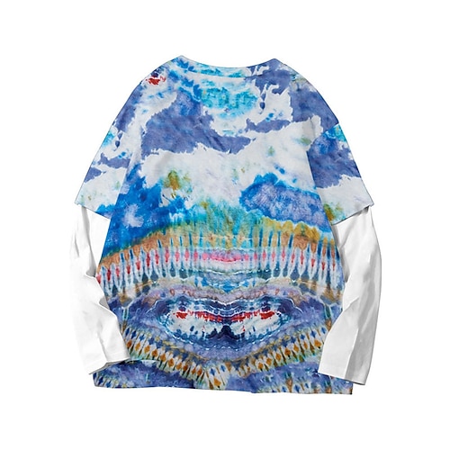 

Men's T shirt Tee 3D Print Graphic Patterned Landscape Crew Neck Daily Sports Print Long Sleeve Tops Basic Classic Comfortable Big and Tall Blue / Summer